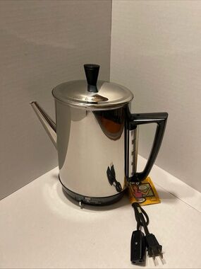 1960s General Electric Stainless Steel Electric Coffee Percolator Black Handle